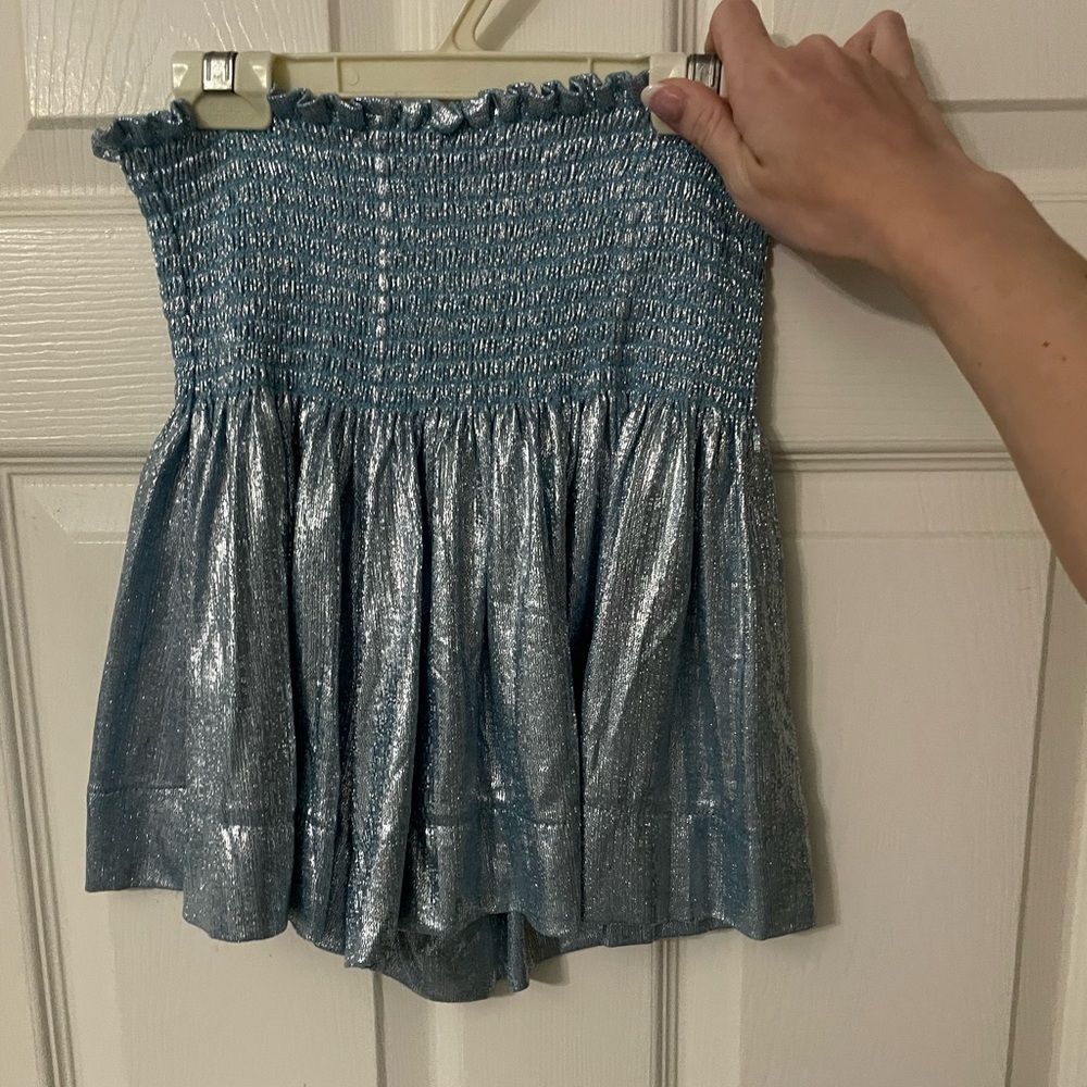 Queen of sparkles, elastic shimmer blue shorts